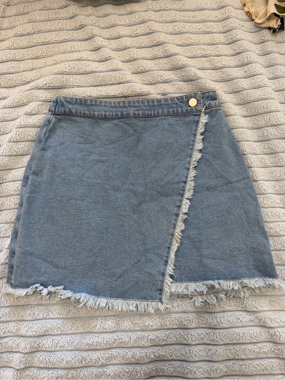 Frayed Edge Blue Denim Wrap Mini Skirt